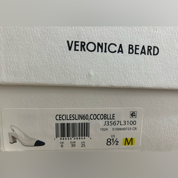 Veronica Beard Cecile Slingback 60 Ivory Croc Black Cap Toe Heels 8.5 New In Box - Picture 11 of 12